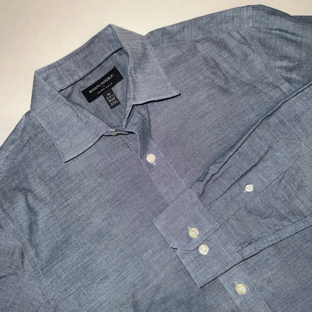 2 Banana Republic Mens M Slim Fit Long Sleeve Button Down Shirts Blue Rose Lot